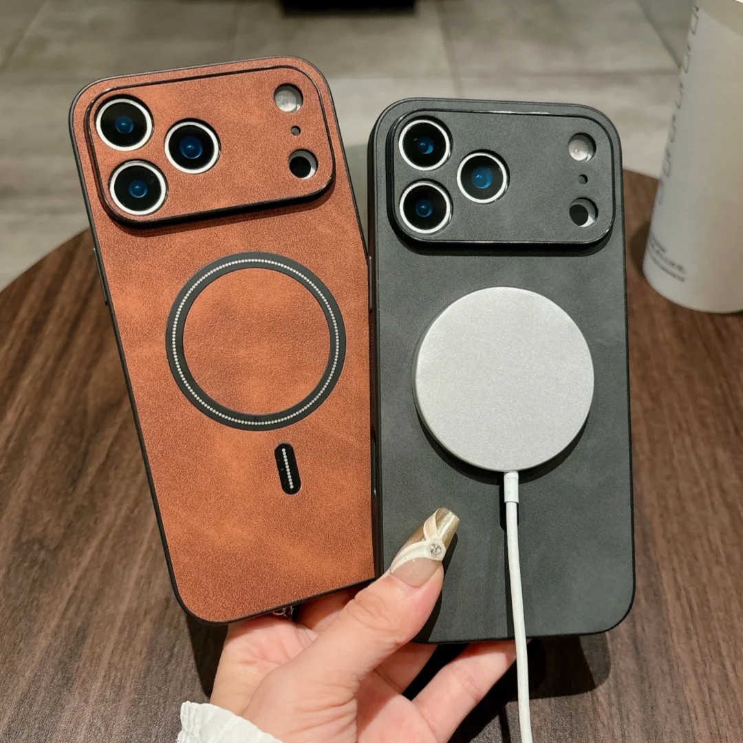 حافظة لهاتف آيفون إير 16 E 15 14 Plus 13 12 11 17 Pro Max من الجلد المغناطيسي المضاد للخبط من Magsafe