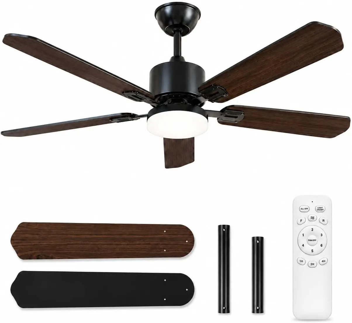 42 Inch Ceiling Fans with Lights and Remote Control, Black Dual-Sided Blades, 6 Fan Speed, Dimmable 3 LED Light, Timer, Low Profile, Reversible Motor, DC Motor, for Bedroom Living Room