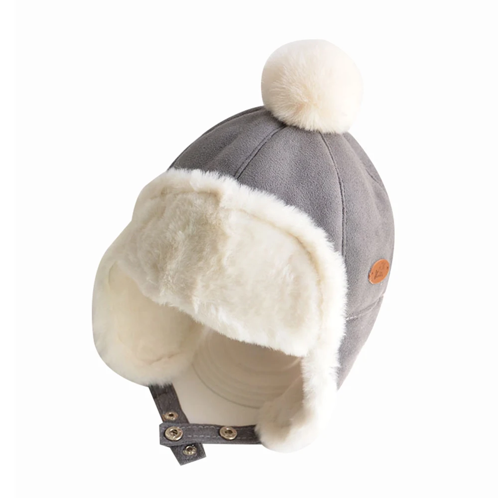 Winter Kids Baby Boy Girl Russia Hat Fur Ball Ear Thicken Warm Cap With Plush Children's Flying Cap 1 2 3 4 Years Bomber Hats