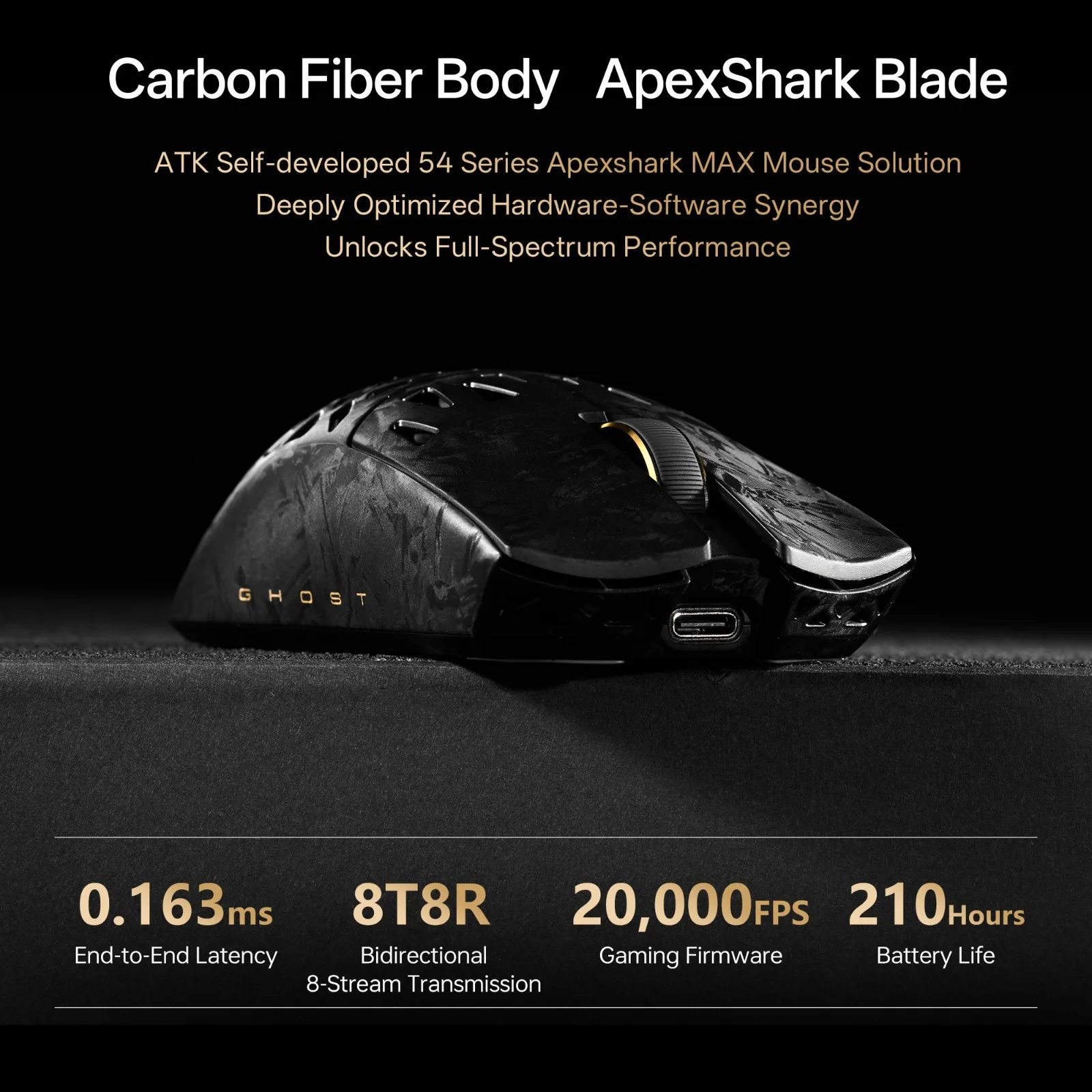 

ATK Blazing Sky GHOST Hollow Carbon Fiber Wireless Gaming Mouse PAW3950Ultra Dual 8K 48g Lightweight 0.163ms RGB E-Sports Mouse