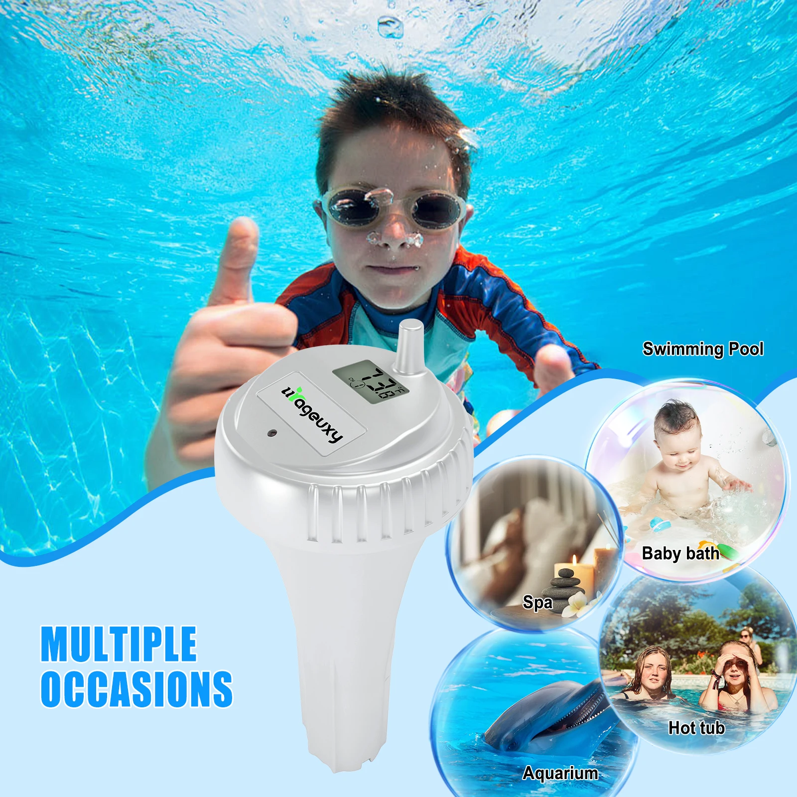 Kabelloses Poolthermometer, digitales LCD-Display -40 ℃ ~60 ℃   IPX8 wasserdichtes schwimmendes Thermometer für Cold Plunge/Spa/Whirlpool FCC Ce