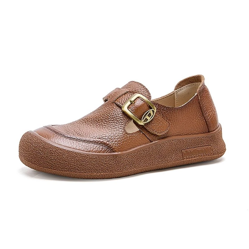 Nouvelles Chaussures de Ballet Artisanales pour Femme, Mocassins Plats de Luxe en Cuir de Vachette avec Boucle, Chaussures Décontractées à Enfiler pour Femme, Mocassins Orthopédiques