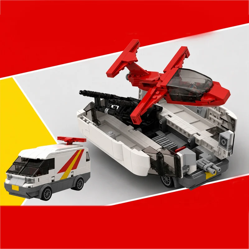 

Popular Anime Model MOC Building Bricks Van Equipped With Detachable Aircraft Modular Technology Gifts Holiday Assemble Toy Suit