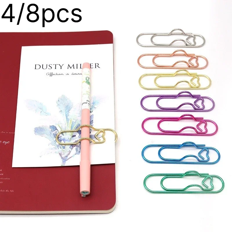 4/8pcs Multi functional heart-shaped pen clip portable paper clips The pen button push clips notebook stationery accessories