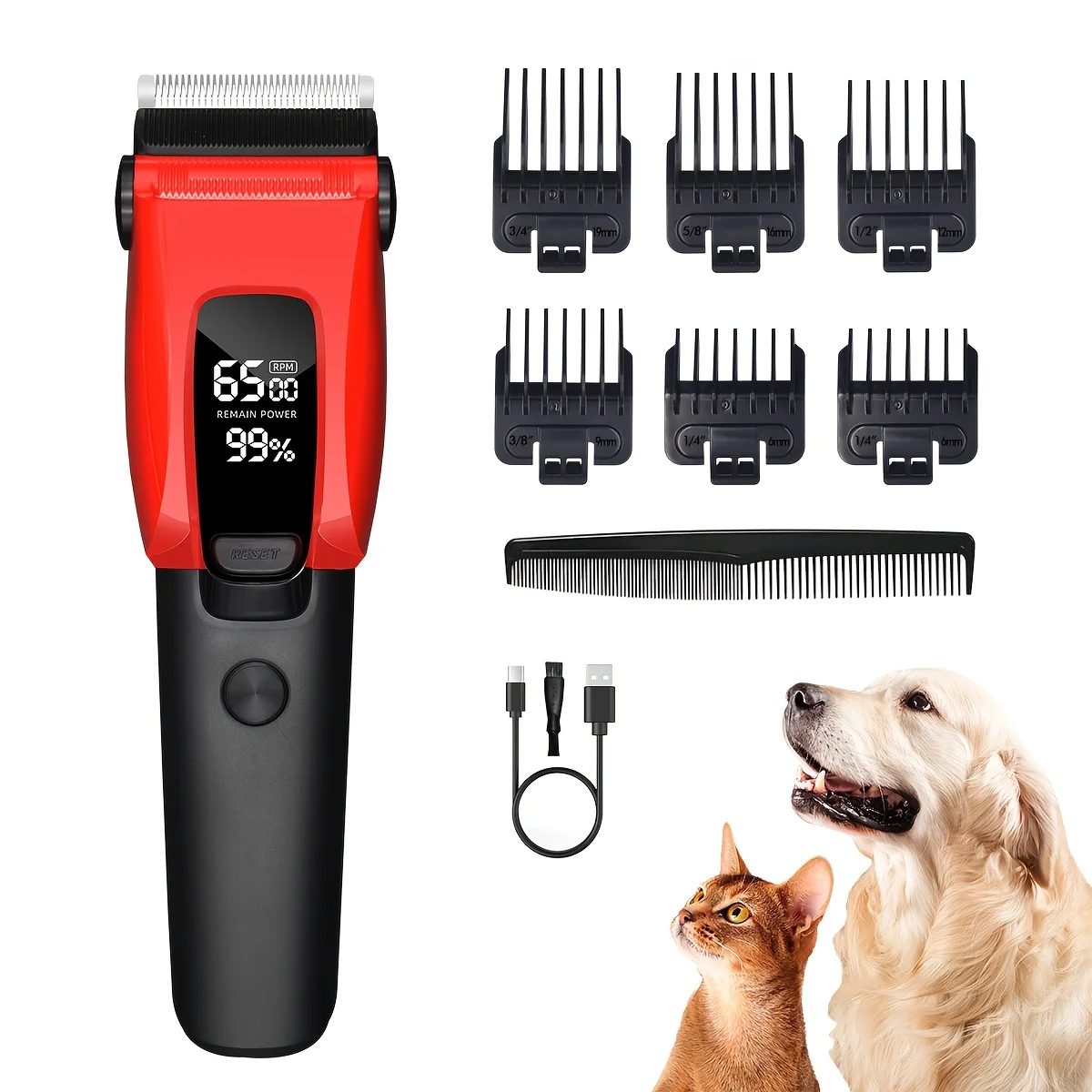 

Dog Clippers Heavy Duty Dog Grooming Kit With LED Display, Three-Speed Low Noise, Auxiliary Light, Rechargeable Cordless Pet Hair Shaver For Dogs Cats Pets JUYHGV