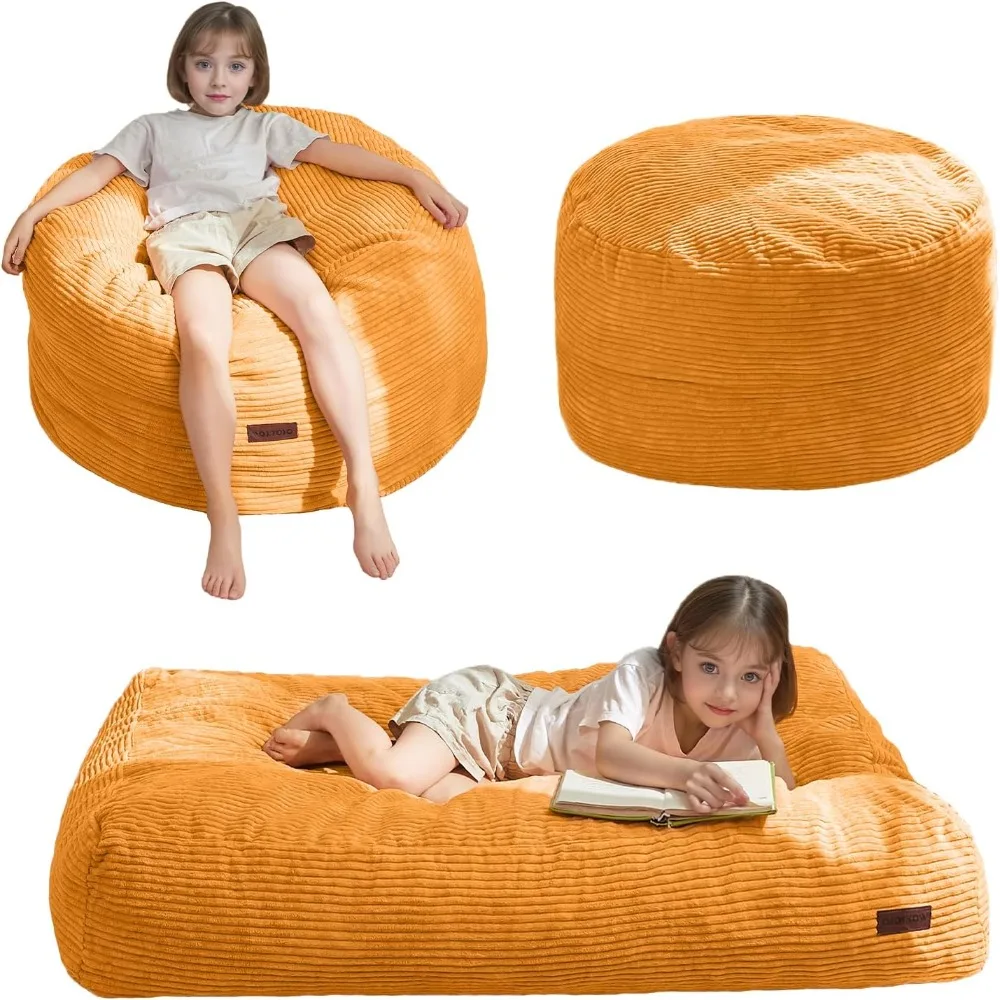 

Convertible Bean Bag Chair for Kids: Transforms into Floor Mattress Bed, Machine Washable Corded Fabric