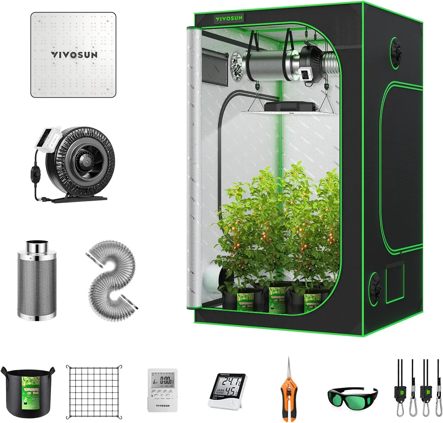 

Grow Tent Complete System 4x4 Ft. Grow Tent Kit Complete with VS1000 Led Grow Light 6 Inch 440CFM Inline Fan Carbon Filter