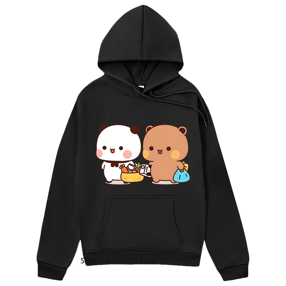 Cute Bubu and Dudu Go To Grocery Together Hoodie Couple Kawaii Graphic Sweatshirt Funny Panda Bear Top Fleece Women Men Pullover