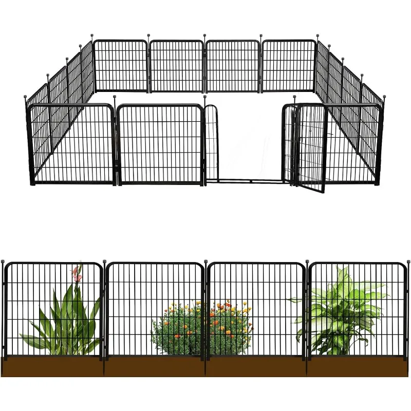 

24 in(H) Decorative Garden Fence with Gate,16 Panels Total 31.4 Ft(L) Heavy Duty Iron Animal Barrier Fence for Yard,Suitable