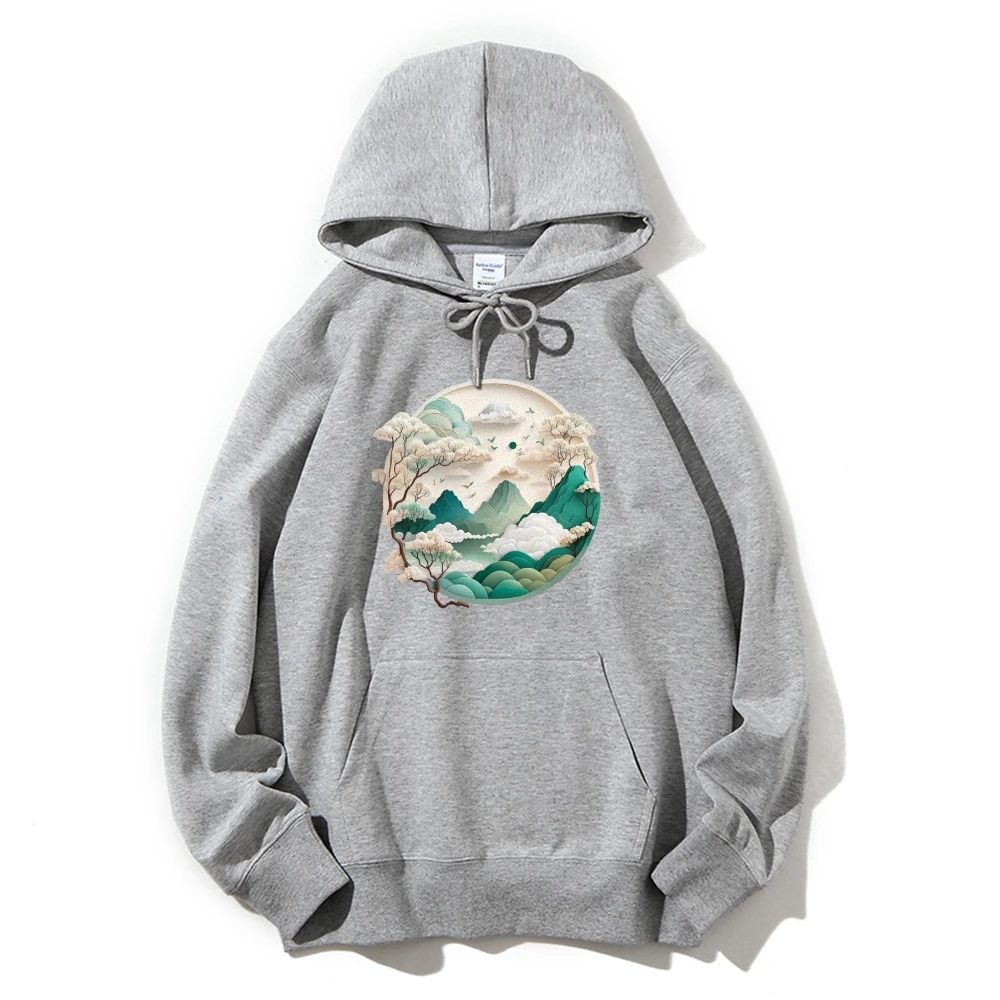 Grafische hoodie Chinees landschap Traditioneel Serene Cultureel Unieke Y2K-stijl Kleding Zachte stof Landschap - Thema Casual hoodie