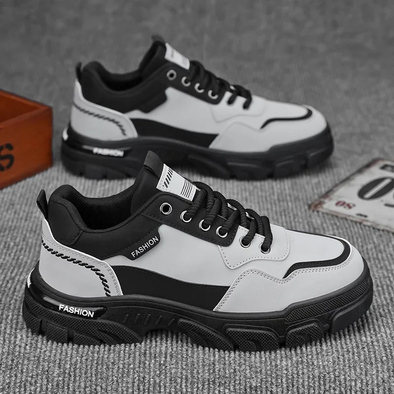 Sneakers for Men Fashion Leather Casual Shoes Outdoor Non-slip Hiking Shoes for Men Lace Up Work Safety Shoes кроссовки мужские