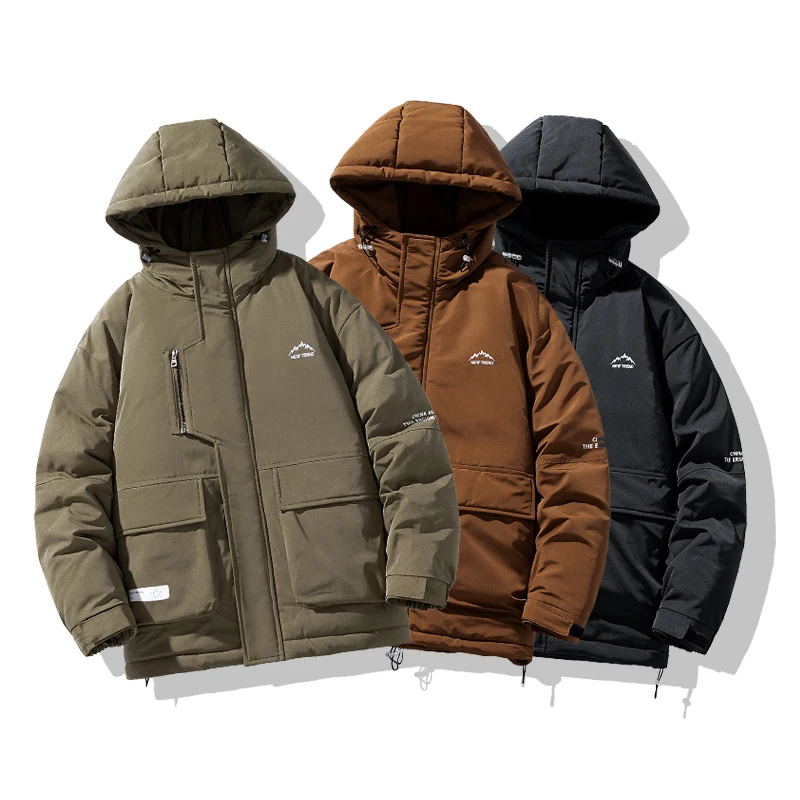 High Street  Men\'s Winter Tooling Outdoor Hooded Jacket Parkas Cotton-Padded Jacket Unisex Thick Warm Harajuku Fashion Brand