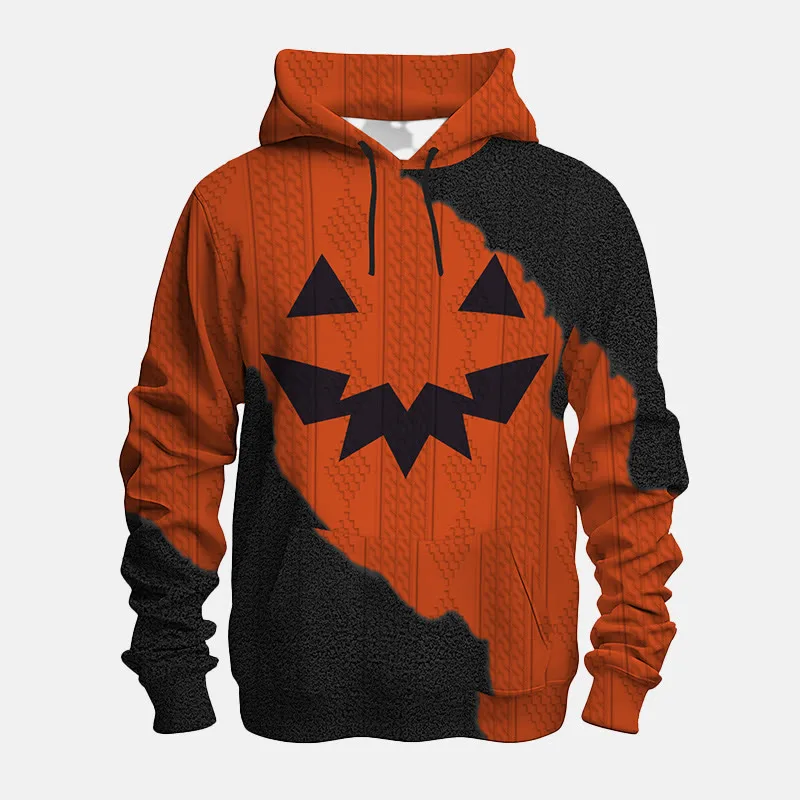 

New Halloween Pumpkin Graphic Contrast Men's Hoodie 3D Print Polyester Breathable Pullover Autumn Loose Street Hooded Sweatshirt