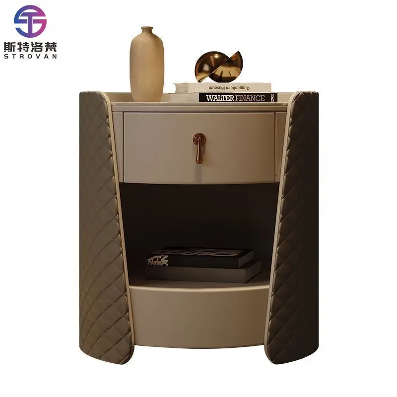 

Italian Minimalist Round Nightstand Solid Wood Cabinet Storage Bedside Table for Hotel Bedroom Luxury