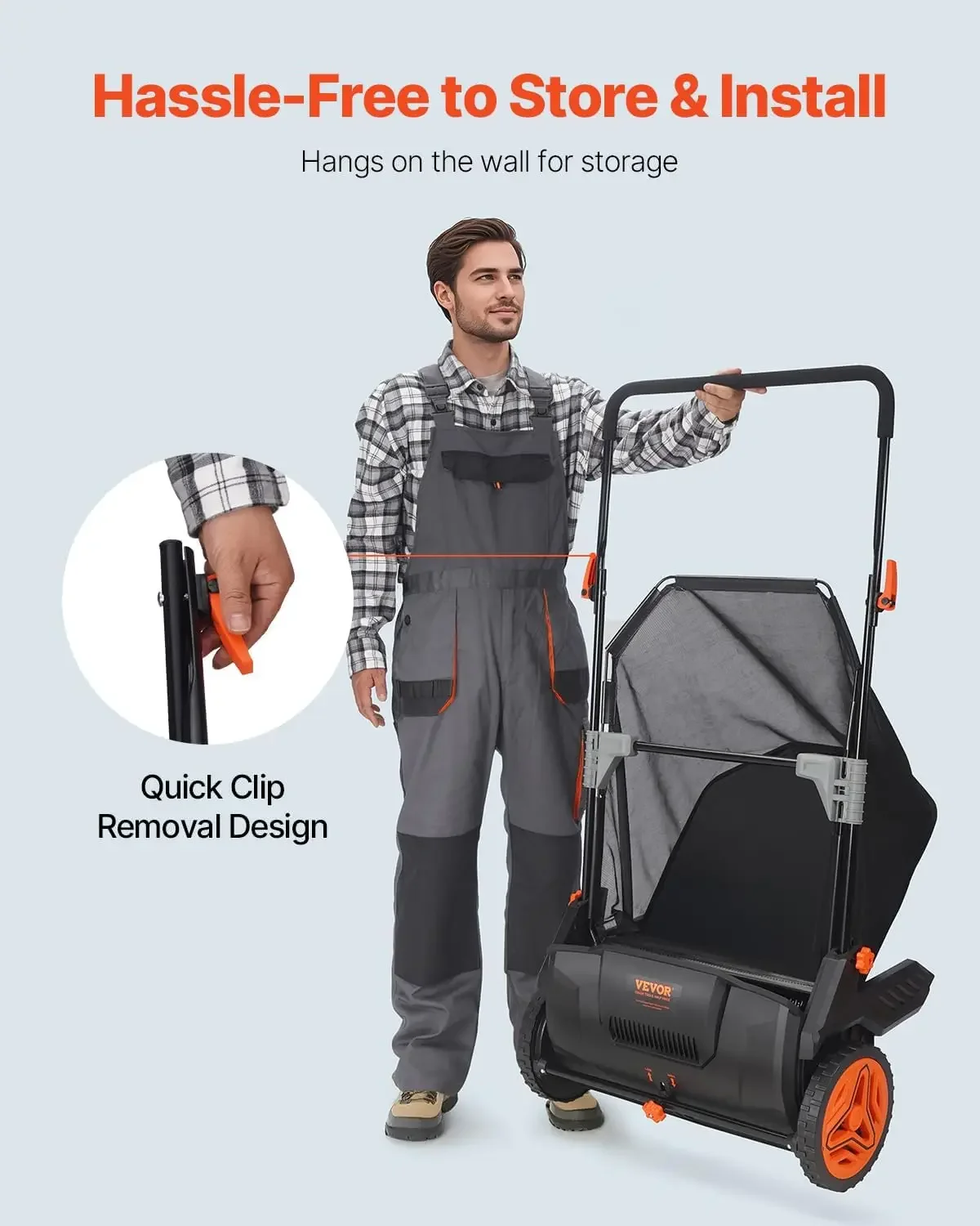 مكنسة عشب الدفع، جامع أوراق العشب مقاس 21 بوصة، عجلات مطاطية قوية وفولاذ سميك عالي التحمل متين للاستخدام مع كبير