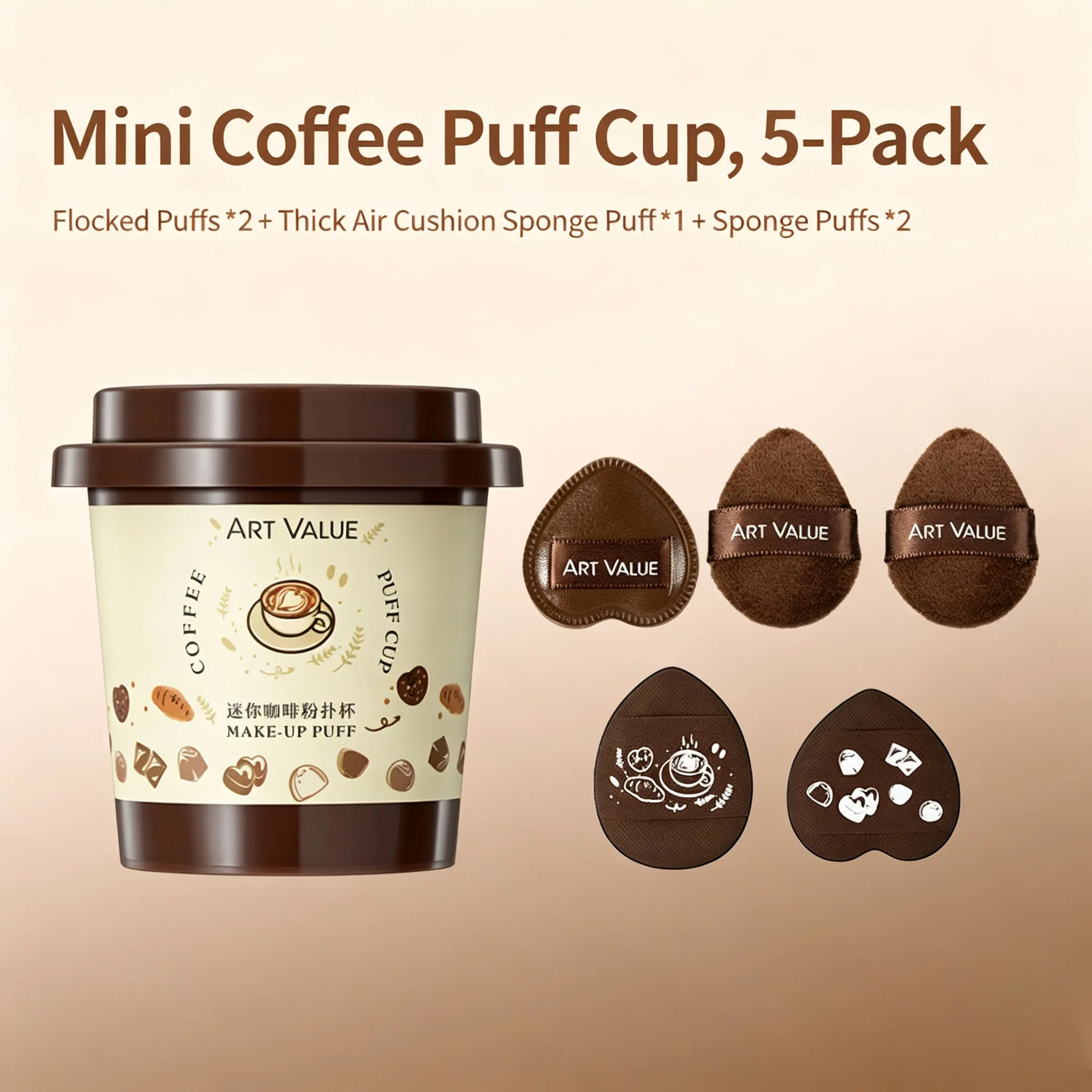 Makeup Puff, 5PCS Mini Thumb Finger Puff Coffee Cup Set Soft Concealer Blush Puff for Under Eye Nose Detail