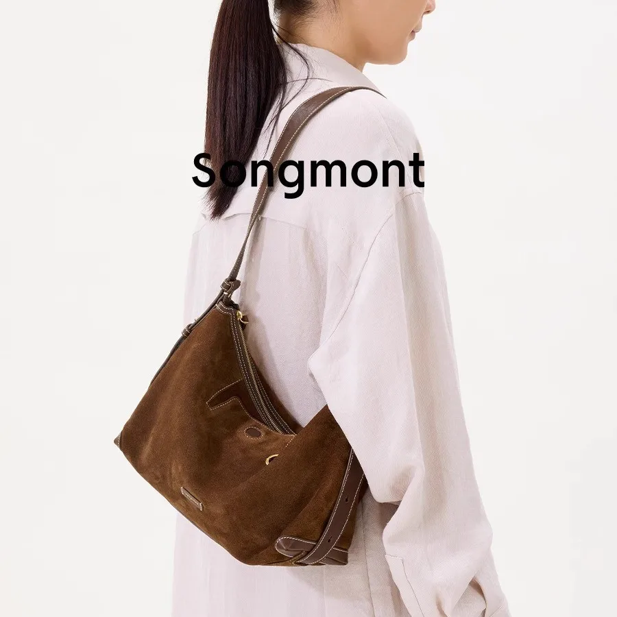Songmont Trace Collection Lightweight Hobo Bag Suede Underarm Commuter Bag Dumpling-Shaped Designer Crossbody