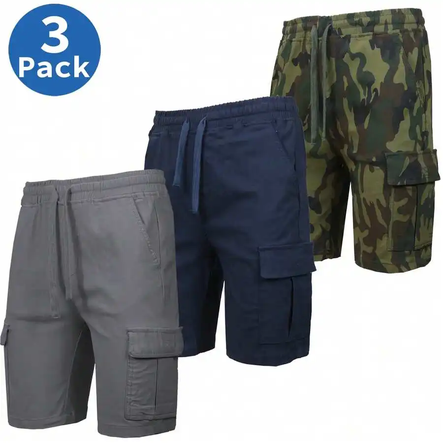 

3 Pack Mens Casual Cargo Shorts With Elastic Waist And Drawstring