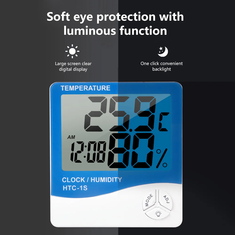 HTC-1 HTC-1S LCD Electronic Digital Temperature Humidity Meter Indoor Outdoor Thermometer Hygrometer Weather Station Clock