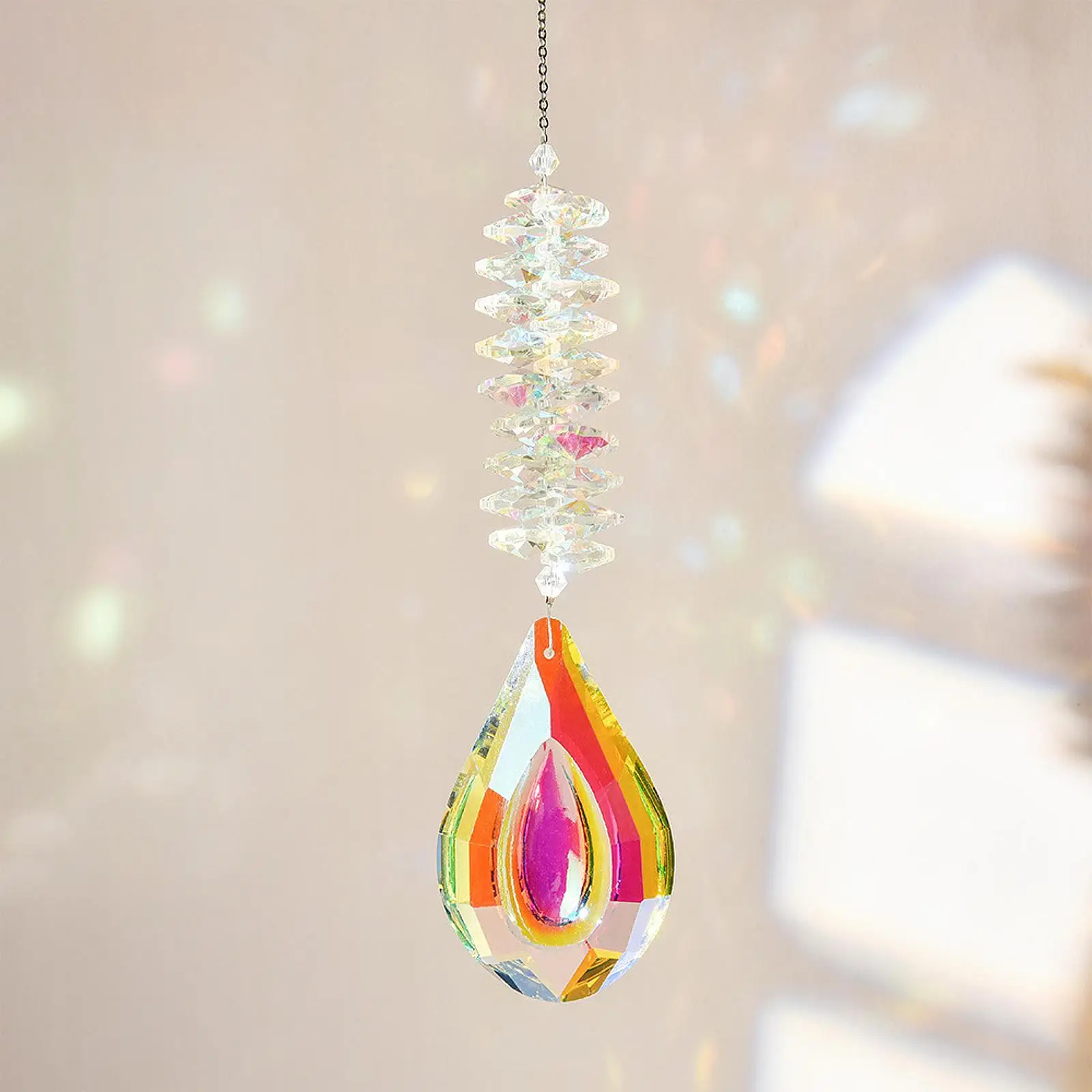 Prism Pendant Charm Ornament Home Living Room Gift Indoor Glass Hanging Decor