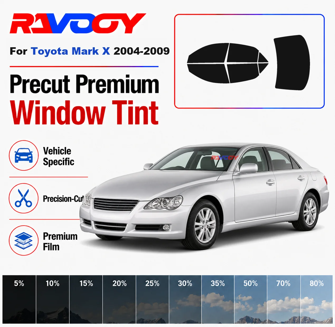 

Premium Precut Window Tint Kit Front Rear Windows Rear Windshield For Toyota Mark X 2004-2009 Complete Set Nano Ceramic Film