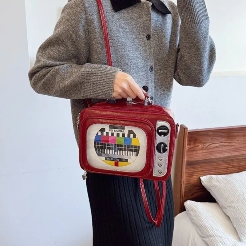 

JIAERDI Retro Mini Television Handbag Women Square Clear Anime Ita Bag Ladies Big Capacity Multi Function Cute Backpack 2025 New