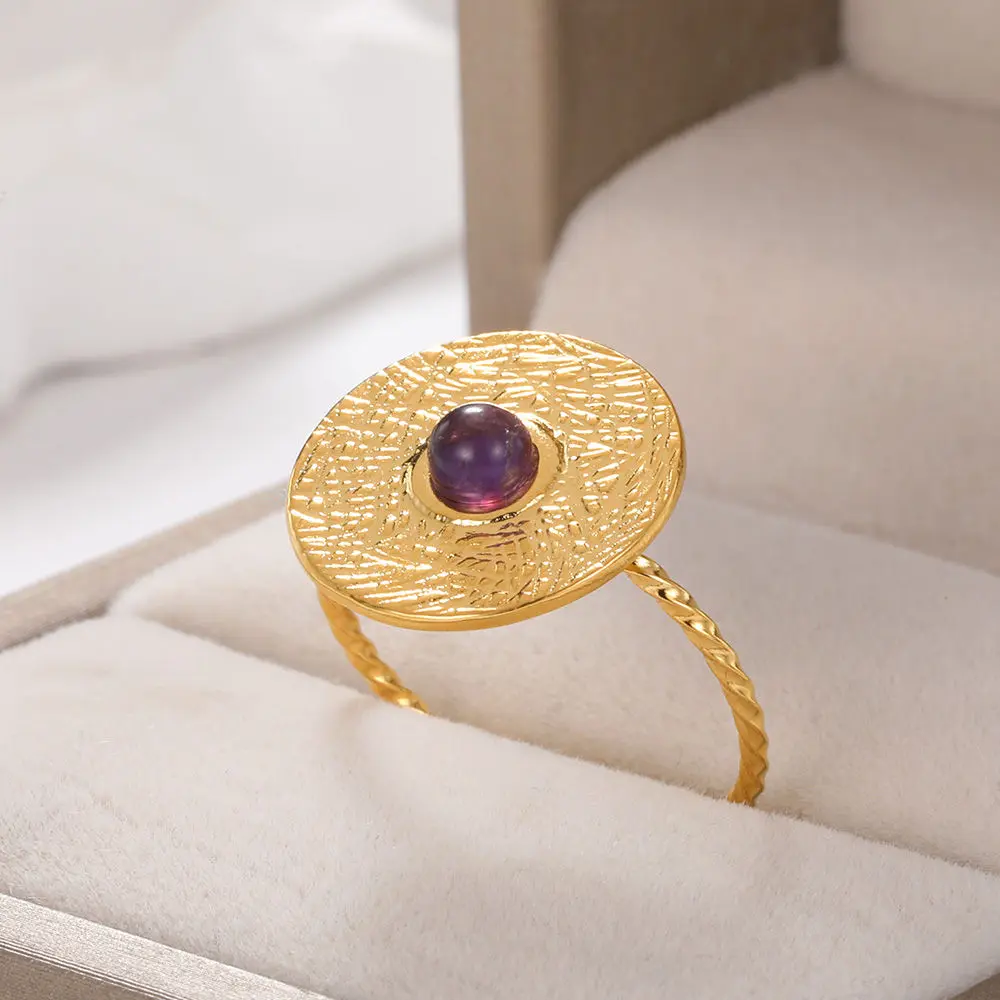 خاتم رائع من gattvللنساء مصنوع من الكريستال الطبيعي الأرجواني خاتم من الفولاذ المقاوم للصدأ مجوهرات خاتم anillos finos para mujer هدية عيد الميلاد #1