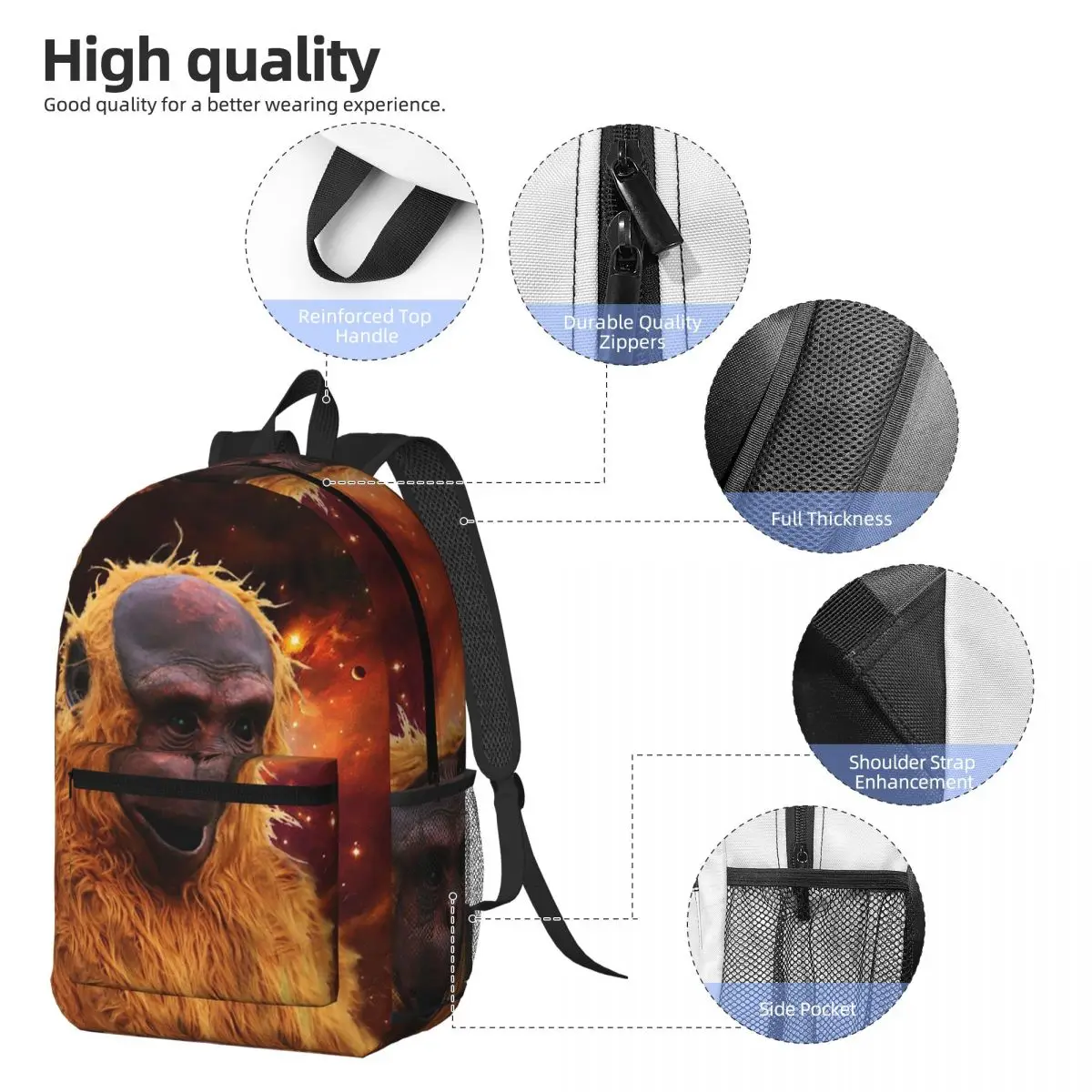 Alien Ape From Outer Space Backpack Student BookBag Children School Bag Laptop Shoulder Bags for Men Women