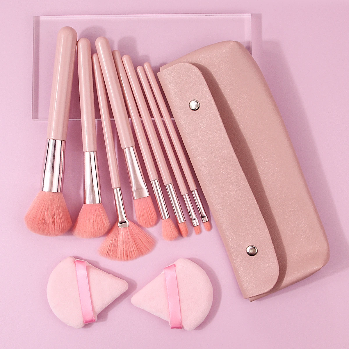 11pcs High-quality Makeup Brush Set: Multi-functional Makeup Brush Set + Triangular Powder Puff + Large-capacity Storage Bag