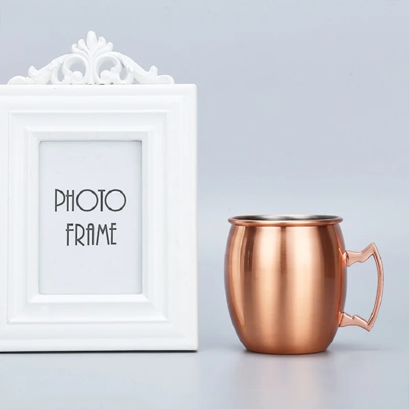 كوب بيرة من الفولاذ المقاوم للصدأ 500 مل/كوب قهوة بمقبض، مطلي بالنحاس، مقاوم للصدمات، كوب ماء خارجي بطبقة واحدة/كوب بغل