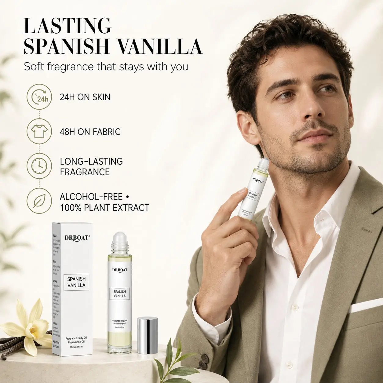 White Oud Pheromone Body Oil 10ml, Alcohol‑Free Citrus Soft Wood Warm Musk Long‑Lasting Perfume Oil for Men Dating Daily Wear
