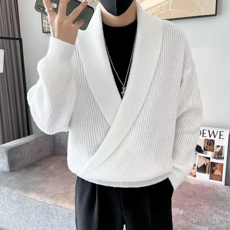 Maglione di maglieria V-Ne da uomo casual allentato Versatile e confortevole Lungo Sve Thiened Autunno Inverno Nuovo Sle Faionable Top