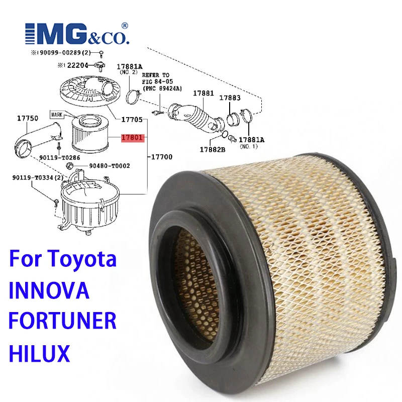 Car Engine Air filter 17801-0C010 5149318 WE0113Z409A For TOYOTA HILUX FORTUNER INNOV Engine ID ：2TR、2KD、1KD、2TR