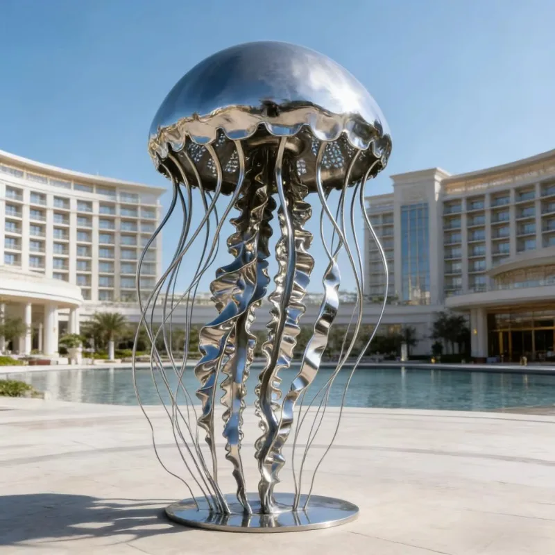 Mirror Polished Stainless Steel Jellyfish Sculpture Custom Modern Decor For Outdoor Seaside Villa Plaza Waterside Landscape
