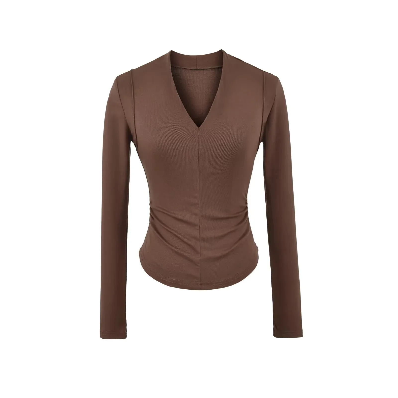 American Style Waist-Cinching Sexy Base Shirt T-Shirt For Women Autumn And Winter New Style Regular Shoulder Slim Fit Charm J9DJ