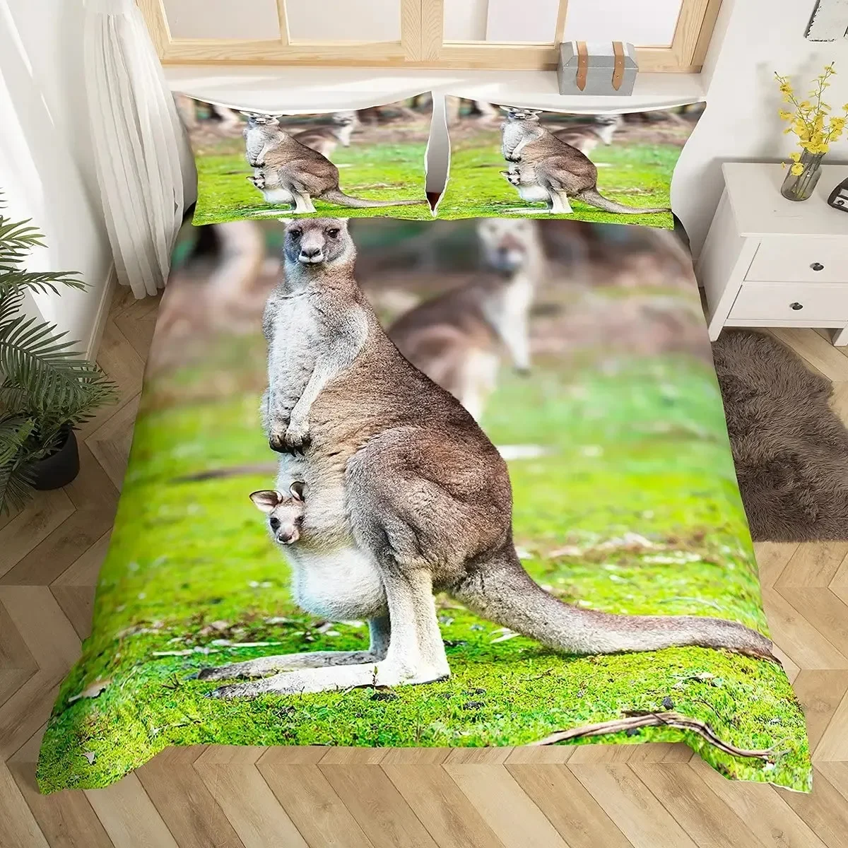 

Kangaroo Duvet Cover Set King Size for Boys Girls Kangaroo Bedding Set Tree Branches Comforter Cover Wild Animal Bedspread Cover