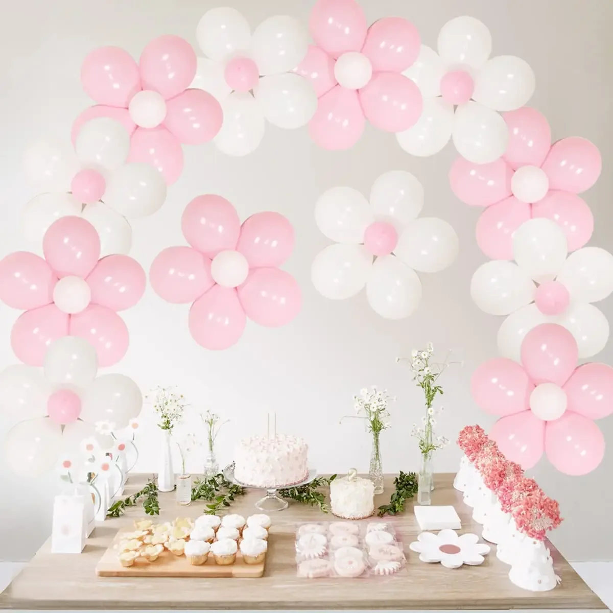 

Funmemoir Pink White Daisy Flower Balloons DIY Kit Groovy Birthday Party Decorations for Girl Wedding Baby Shower Decor Supplies