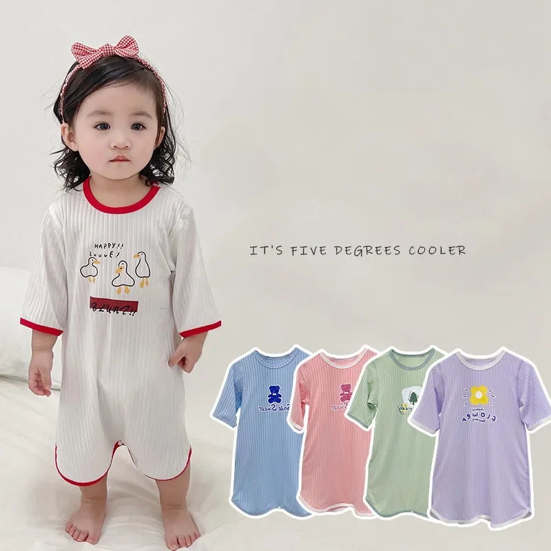 

Summer Newborn Pajamas Robes Baby Pajamas Ice Silk Cute Cartoon Baby Pajamas Thin Pajamas Baby Clothes New Born