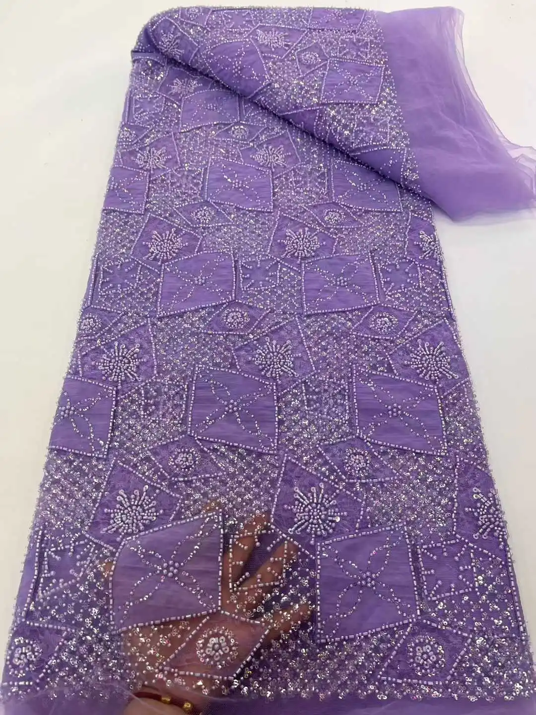 

Nigerian Luxurious African Beaded Lace Fabric High Quality Sequins Embroidery African French Lace Fabric For Sewing Dress