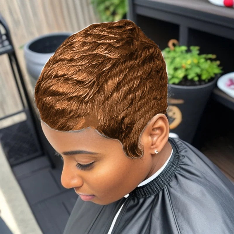 픽시컷 인모 전체 기계 제작 가발 여성용 짧은 가발 여름 매일 사용