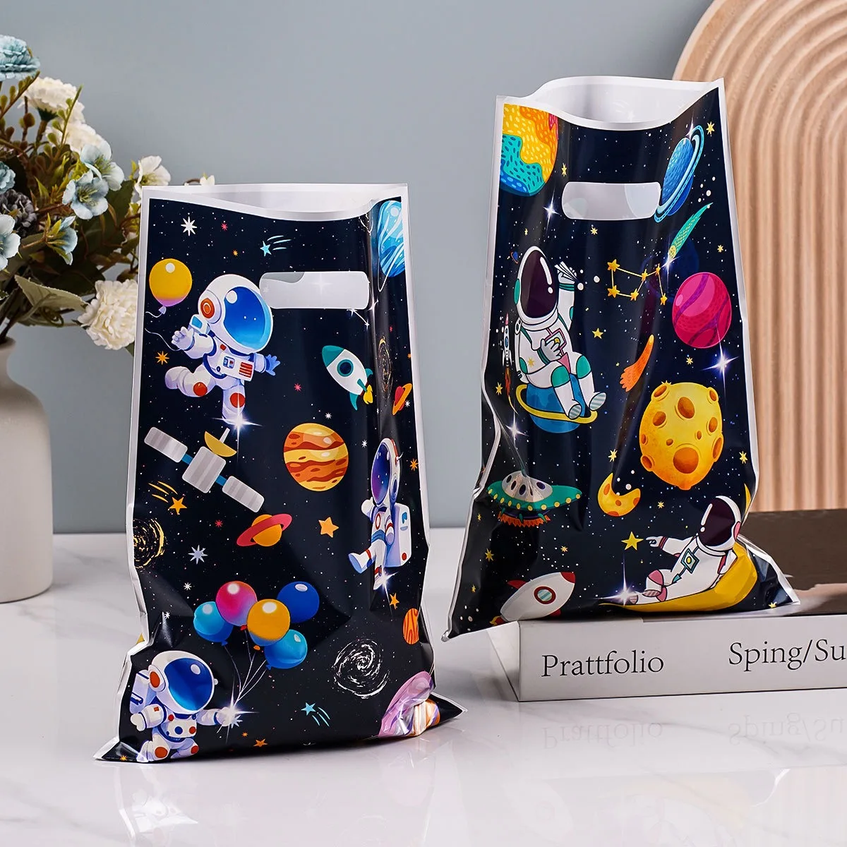 10/50 pièces dessin animé espace extérieur astronaute thème fête cadeau emballage sac bonbons gâteau pochette sac pour enfants joyeux anniversaire fête faveurs