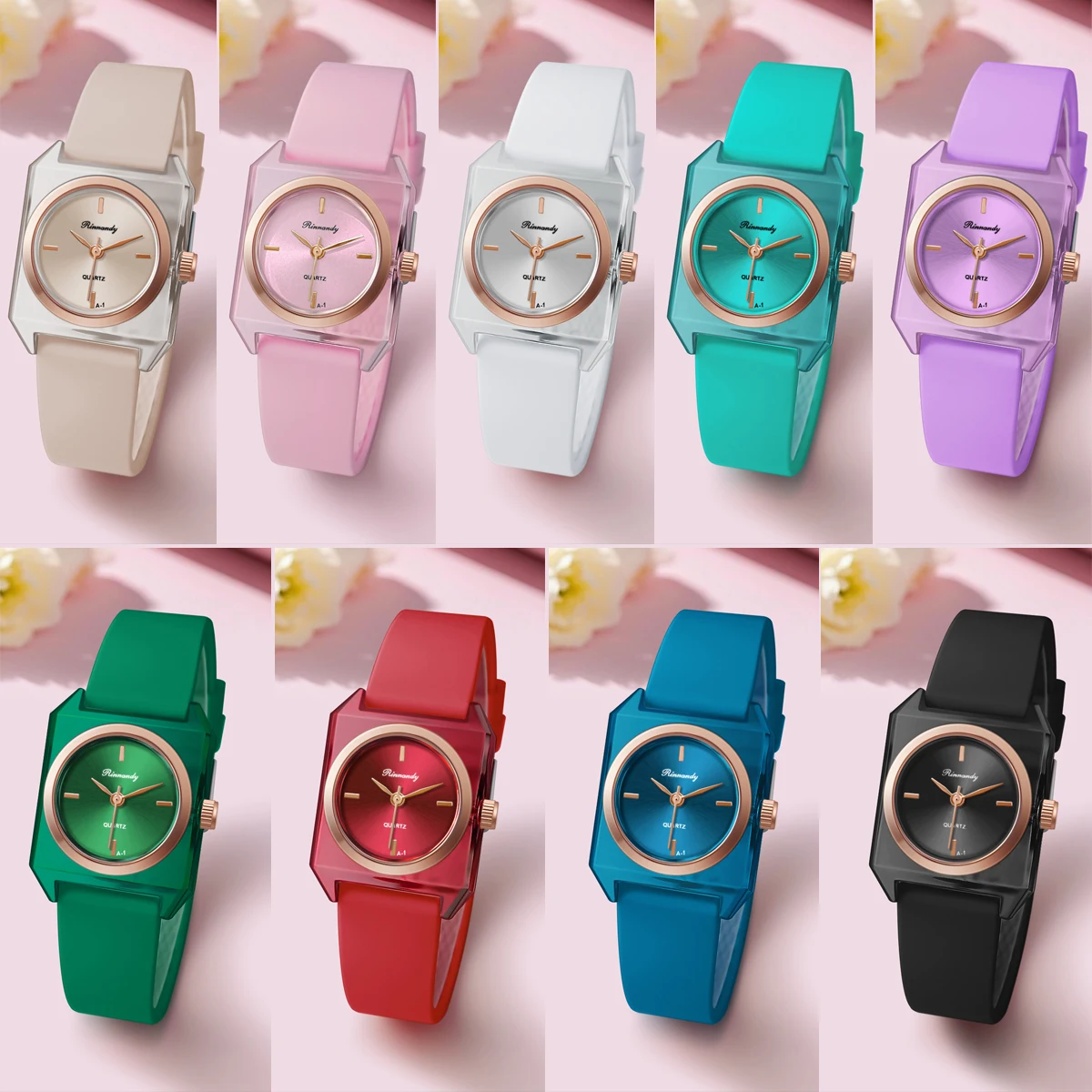 Minimalist Square Women Quartz Wristwatch Transparent Case Bezel Silicone Strap Casual Ladies Watch
