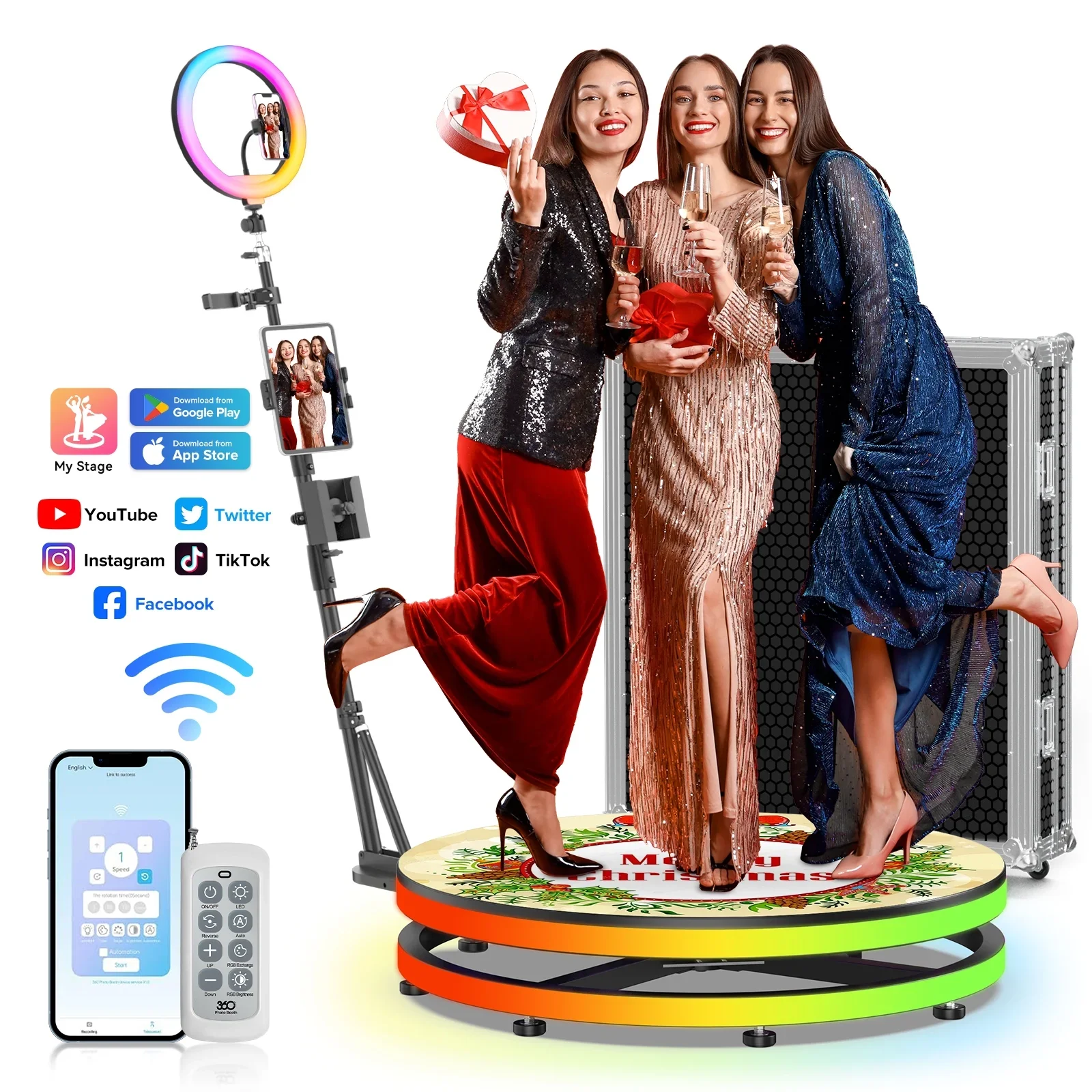 

360 Photo Booth Machines App/Remote Control 360Photo Booth with RGB Light Selfie Roating 360 Photo Booth for Parties Events