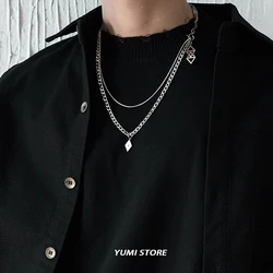 Square Cross Necklace For Men Women Double Layered Titanium Steel Simple Collar Chain Luxury Design Jewelry Unisex Accessories