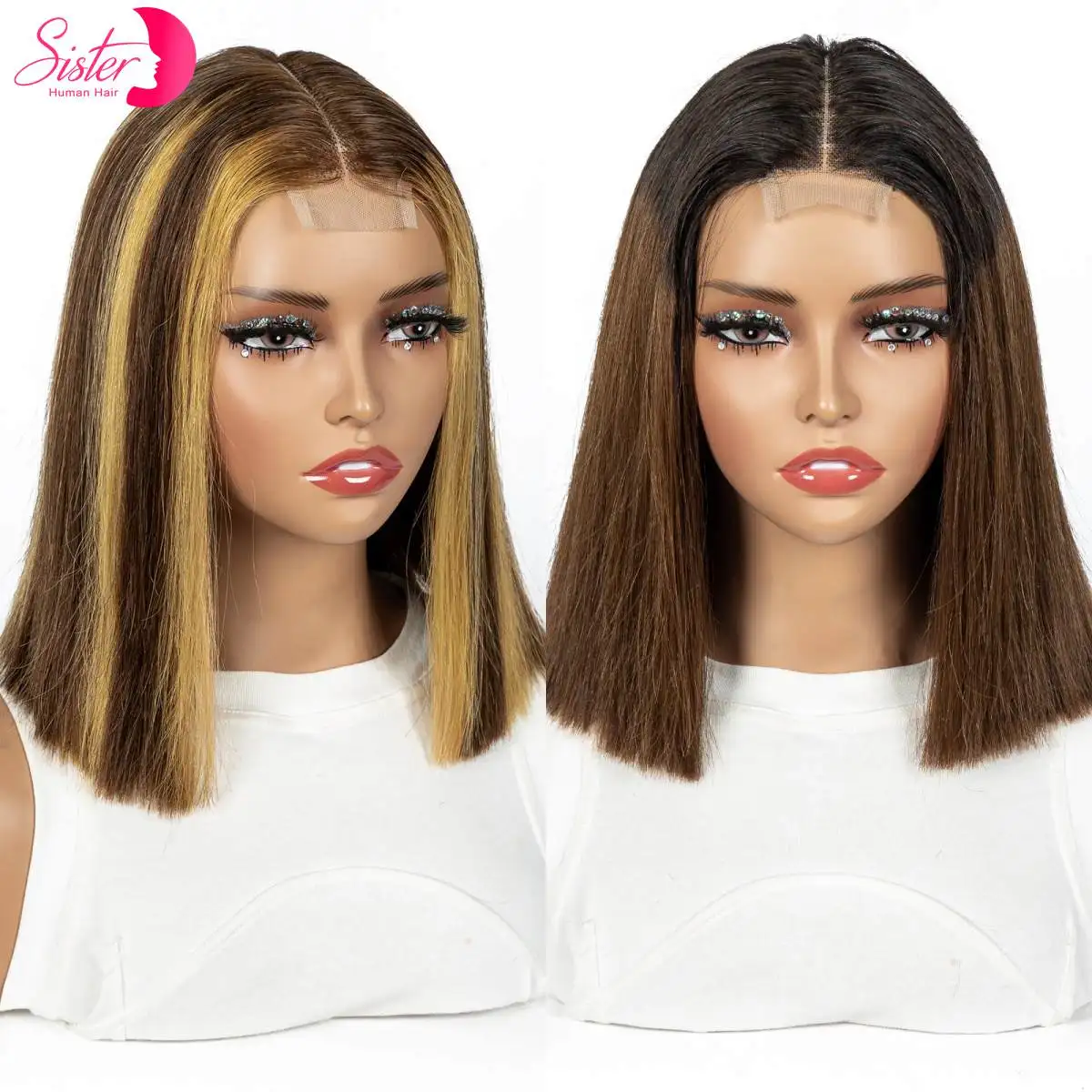 

Double Drawn 2x6 Lace Bone Straight Bob Wig Human Hair Wigs 250% Density P4/27 Highlight Ombre Brazilian Remy Hair Wig for Women