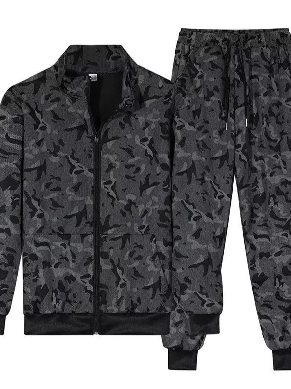 

Wear Resistant Loose Camouflage Workwear for Men Spring Summer Set Elastic Long Sleeve Long Pants Sports Leisure Outfit