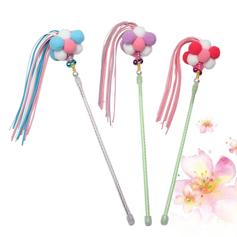 

3Pcs Cat Teaser Stick Kitten Play Supplies Blue Purple Red Durable Practical Strengthen Relationship Pet Fun Gift
