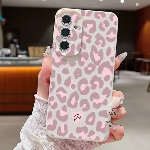 Pink Leopard Print Case For Samsung Galaxy S25 S24 Ultra S23 S22 Plus S21 FE A34 A54 A15 A25 A35 A55 A16 A26 A36 A56 5G Capa