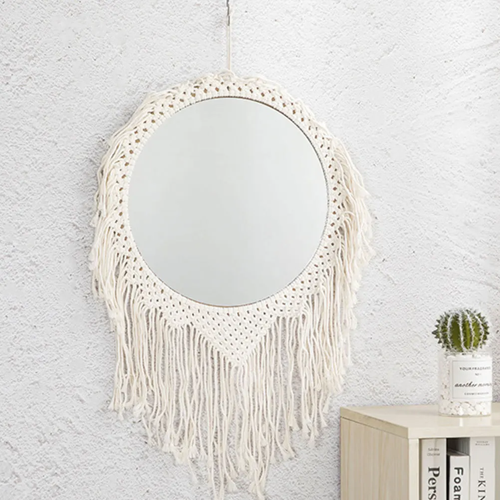 

1Pcs Woven Mirror Handmade Cotton Rope Decoration Wall Hanging Makeup Mirror Bohemian Style Home Decor Nordic Style Wall Art