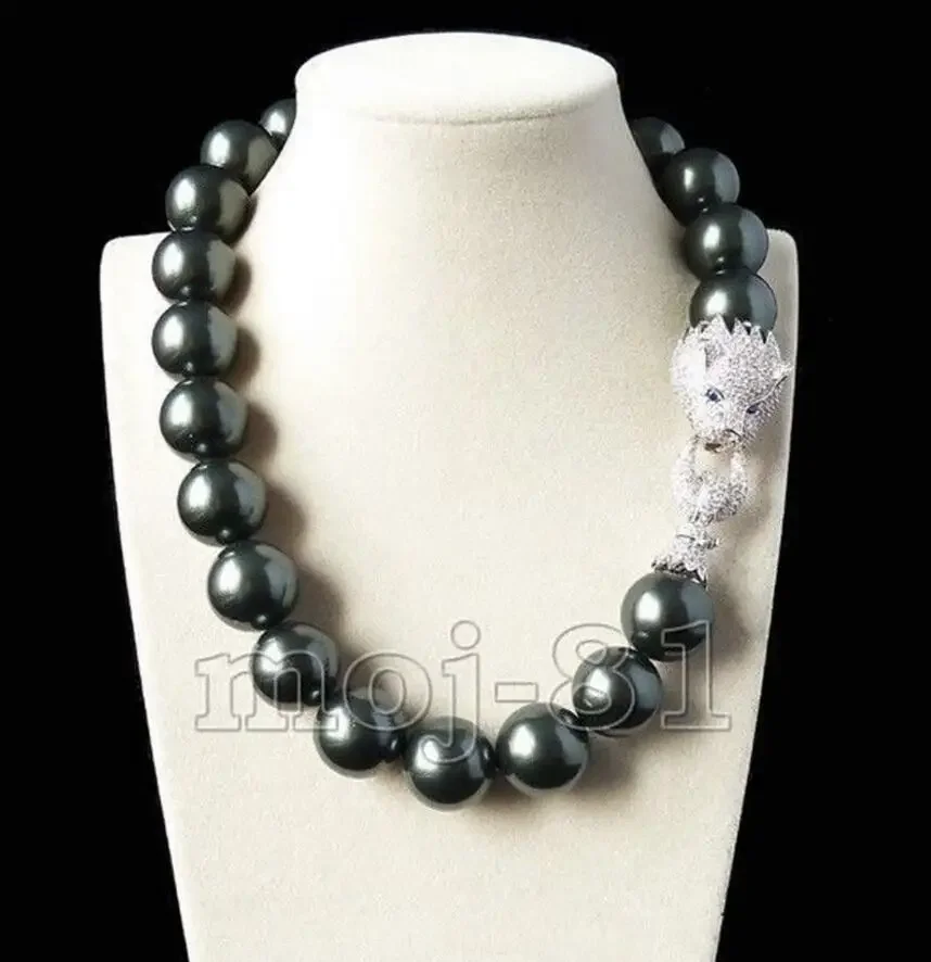 Fine jewelry Huge 20mm Genuine South Sea Black Shell Pearl Round Beads Fine Necklace 18''